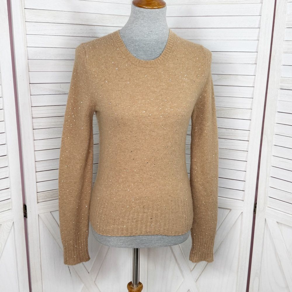 J.Crew Merino Wool Blend Rhinestone Detail Sweater Tan XS